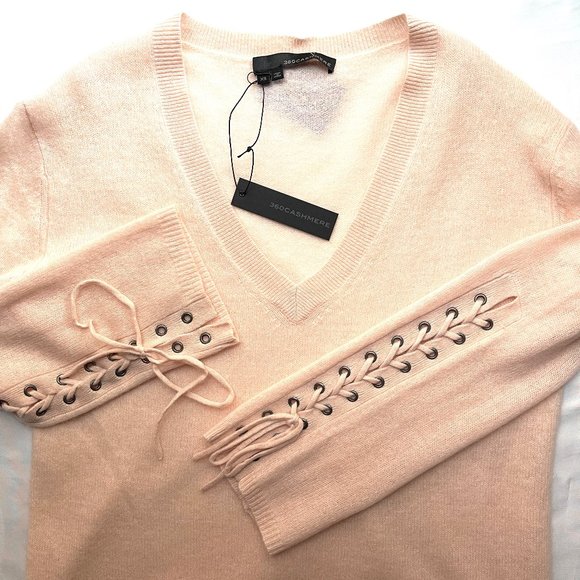 NWT 360 cashmere v neck lace up sleeves sweater - Picture 3 of 7